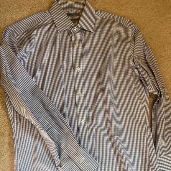 Hudson Room Slim Fit 80's Two Ply Mens Dress Shirt Check White/Purple Sz 15 - Picture 1 of 5